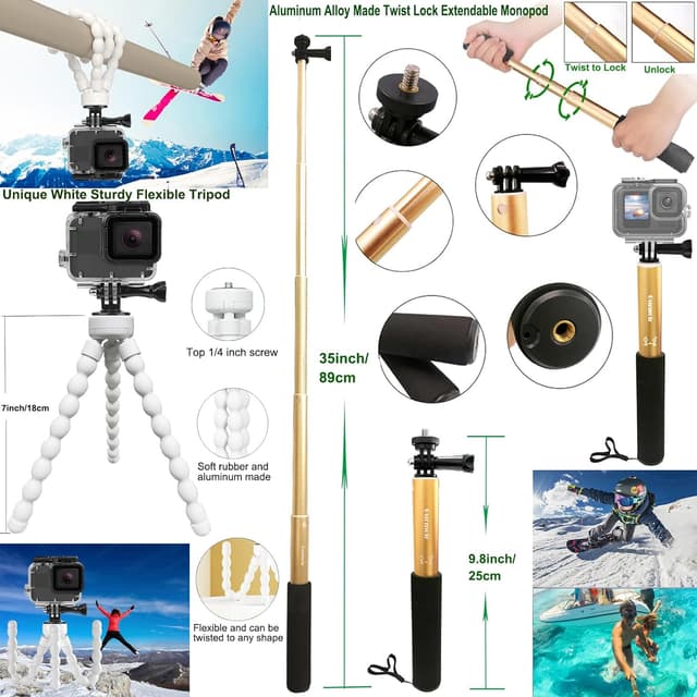Detalle de Gurmoir Accessory Kit for GoPro Hero 13/12/11/10/9 (DT16) with Waterproof Case, Floating Grip & Mounts