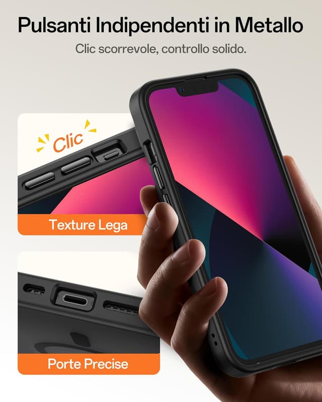 Detalle 2 de UNBREAKcable Custodia magnetica per iPhone 13 da 6,1” con MagSafe, protezione fotocamera e antiurto (nero)