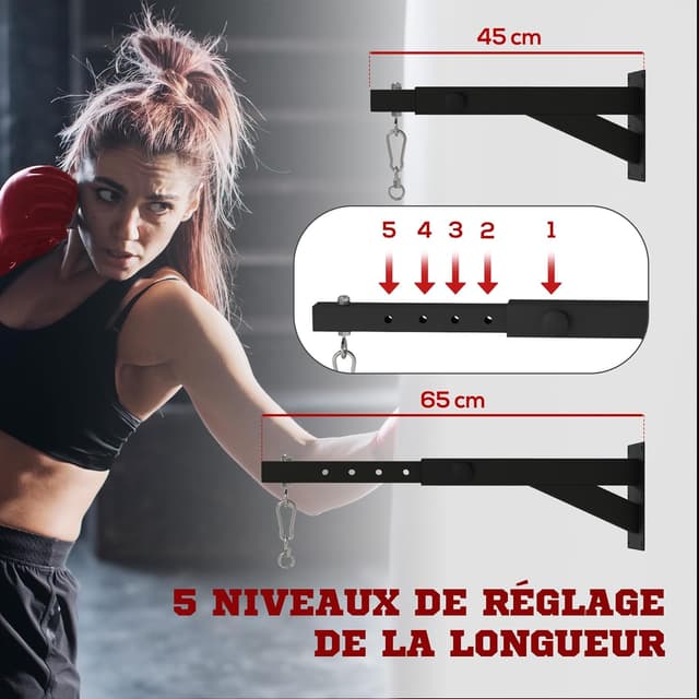 Thumbnail 2 de SPORTNOW Support mural sac de boxe 60kg