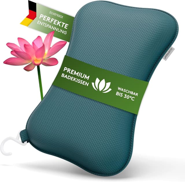 Detalle de SilverRack Premium Badewannenkissen Petrol – Nacken- & Whirlpool-Kopfstütze mit Saugnäpfen