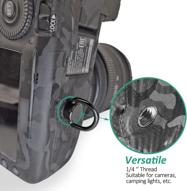 Detalle de Rigych D-Ring Camera Strap Screw Adapters (1/4-20) for DSLR/SLR & Hand Straps – Stainless Steel (2 pcs)