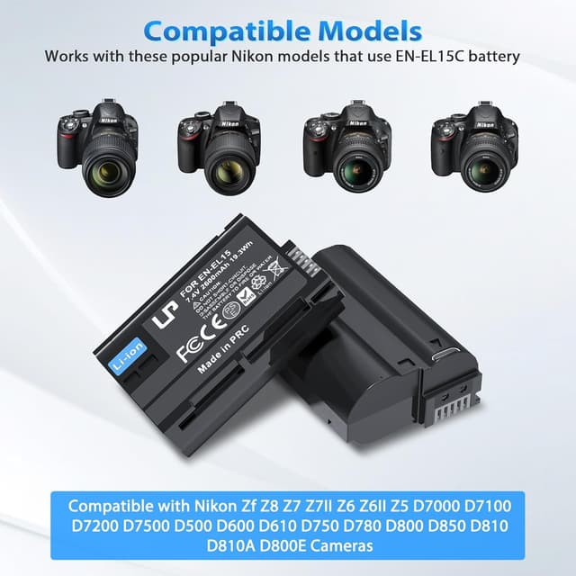 Detalle de LP EN-EL15C Battery 2-Pack (2600mAh) with USB-C Fast Charging for Nikon EN-EL15C