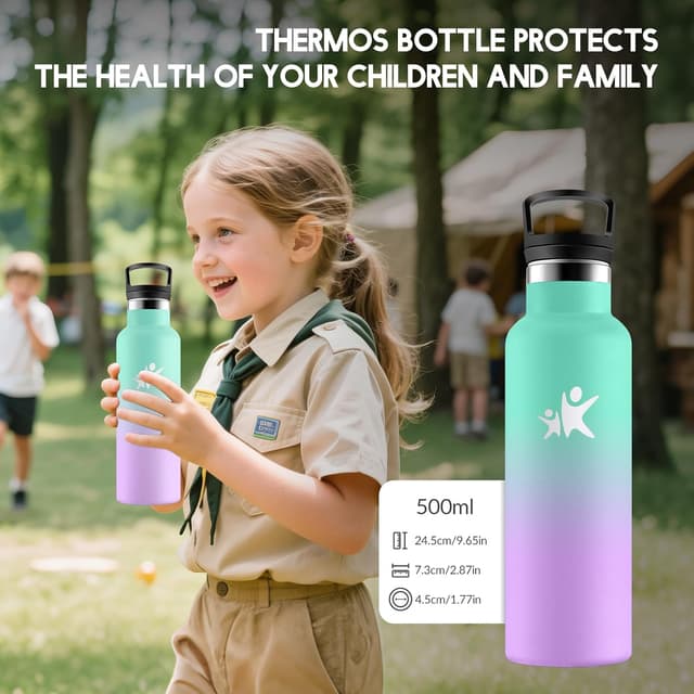 Detalle de Mulbijeo Gourde Isotherme 500 ml en acier inox 18/8 (double paroi, chaud/froid, sans BPA)