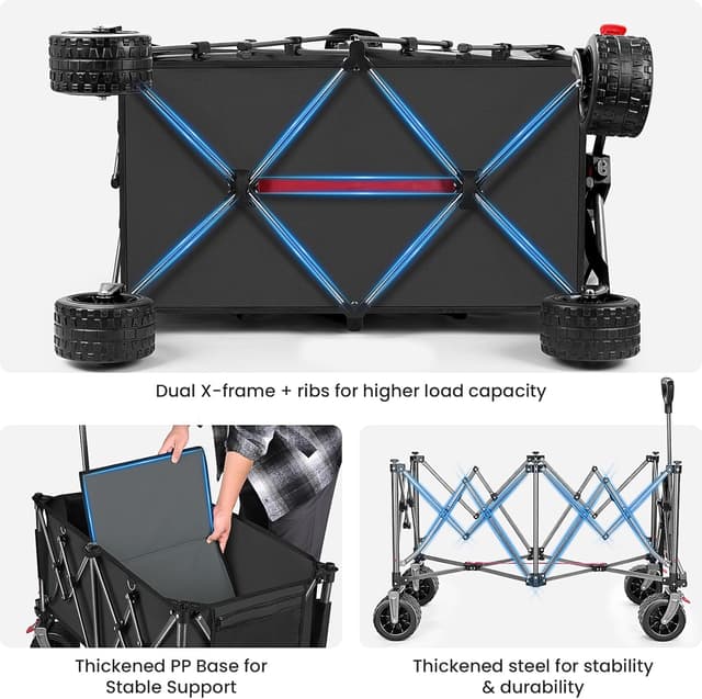 Thumbnail 1 de YEAUPE PRO Carrello pieghevole da spiaggia e campeggio da 150 kg, 260 L (nero) con doppi freni anteriori