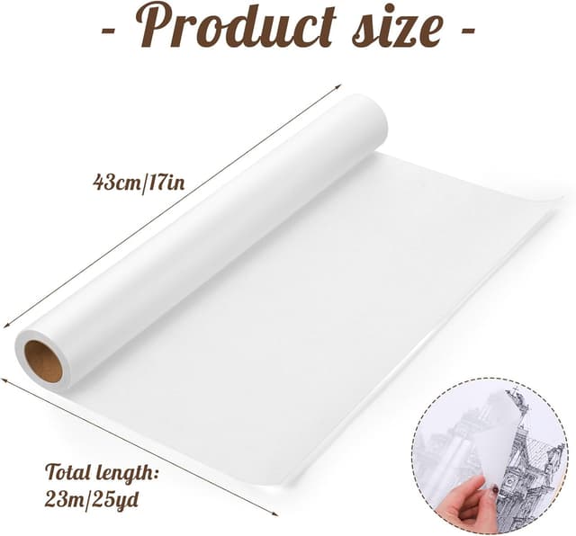 Detalle 2 de 43cm x 23m Tracing Paper Roll (White, Translucent) for Sewing, Pattern Tracing & Drawing