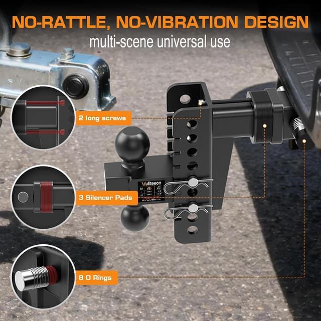 Detalle de Vullteeon Adjustable Trailer Hitch (6-Inch Drop/Rise) for 2.5-Inch Receiver up to 22,000 LBS GTW