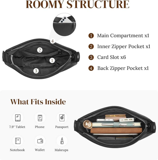 Detalle 1 de S-ZONE hobo crossbody leather bag for women