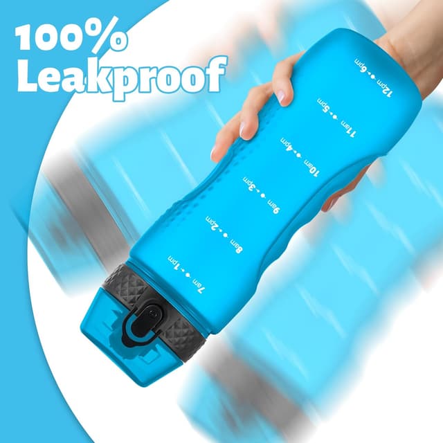 Detalle de OLDLEY 750ml / 25oz Straw Water Bottle (BPA-free Tritan) with Leakproof Lid, Time Markings & Carry Strap