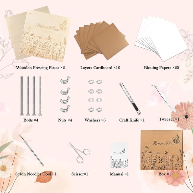 Detalle 2 de GOLDGE Extra Large Flower Press for Adults (27.5 x 27.5cm) – 10-Layer Wooden Pressing Kit with Storage Bag