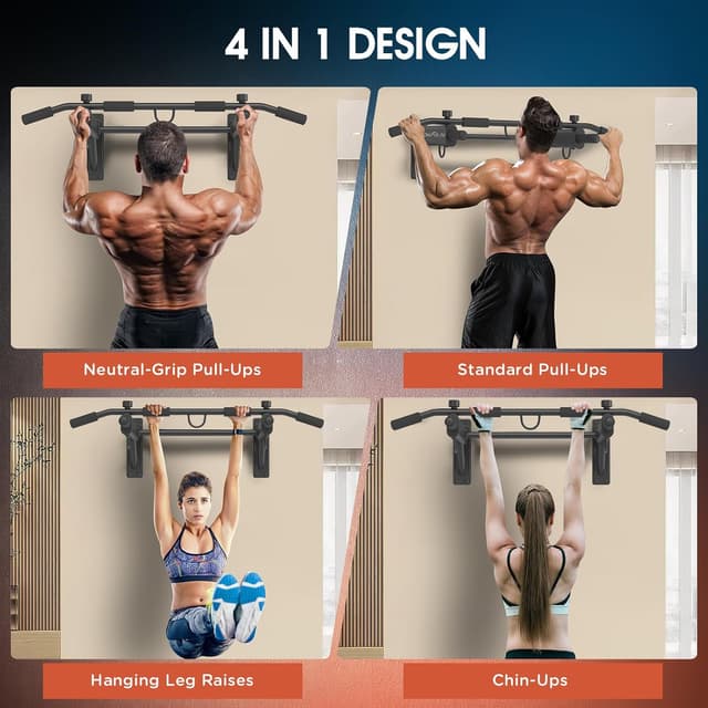 Detalle de DH FitLife 4-in-1 Wall-Mounted Pull Up Bar (Chin-Up Bar, 3 Hooks & Expansion Anchors) – Up to 200 kg