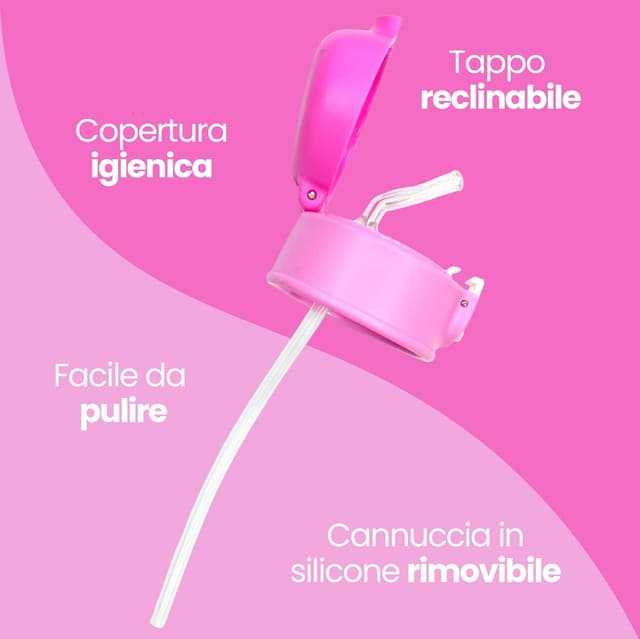 Detalle de Cartomania borraccia termica chill & refill 460 ml con cannuccia anti-rovescio, tema gattino rosa