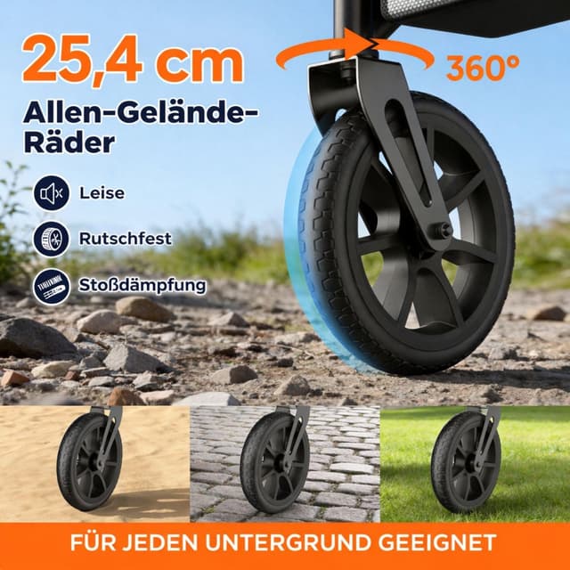 Detalle 2 de WALK MATE Rollator für große Menschen bis 2 m – höhenverstellbar, faltbar & leicht mit Sitz