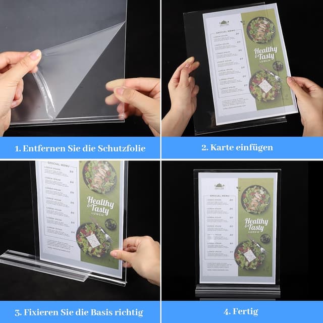Detalle 2 de Yoosso 2er Set Tischaufsteller A4 aus Acryl (21 x 29,7 cm) für Preisschilder, Menüs & Prospekte