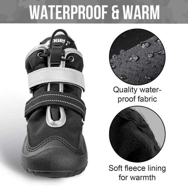 Detalle de OneTigris Dog Boots Paw Protector (Waterproof, Reflective, Non-Slip) – Black, Size #8