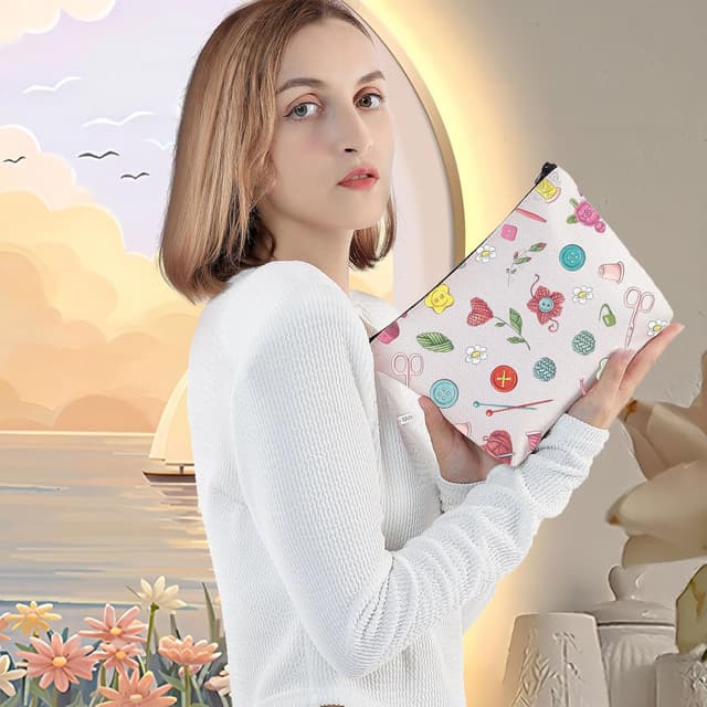 Detalle de LEVLO Knitter Zipper Pouch Bag – Cotton Canvas crochet storage and cosmetic bag