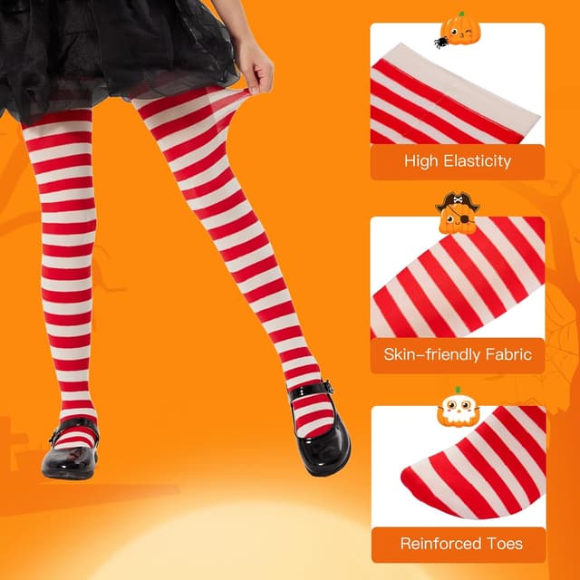 Detalle de Yilanmy Mädchen Strumpfhose gestreift – bunte Kinder-Strumpfhose blickdicht für Halloween & Weihnachten
