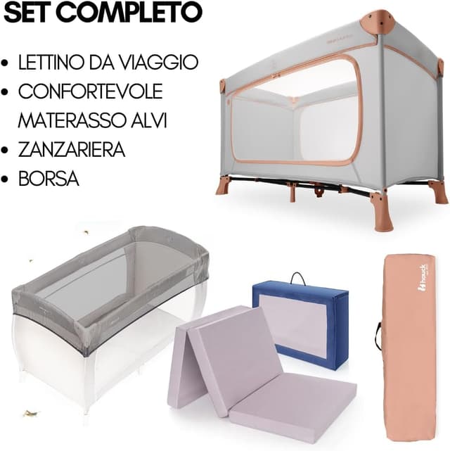 Detalle de Hauck Dream N Play Plus Lettino da Viaggio Dusty Cork 120x60 cm con materasso e zanzariera