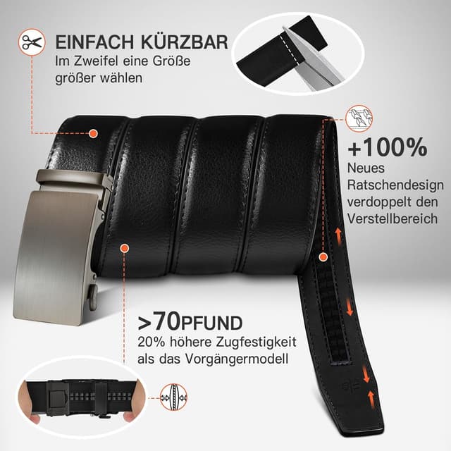 Detalle de TANGCHAO Gürtel Herren 35 mm mit Riemen-Ratsche