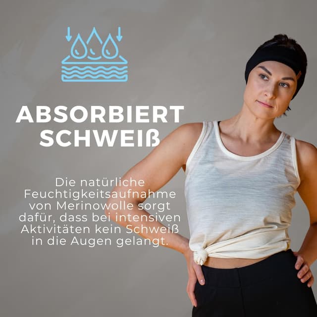 Detalle 2 de menique dehnbare Sport-Yoga-Stirnbänder für Damen aus 100% Merinowolle