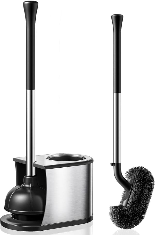 Detalle de HAMITOR Toilet Plunger and Brush Set (2-in-1) Stainless Steel Rustproof Combo