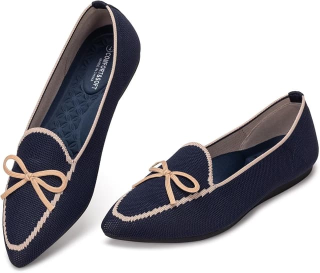 Detalle de Frank Mully Loafer Flats für Damen aus Strickstoff – waschbare Ballerina-Schuhe mit Schleifen