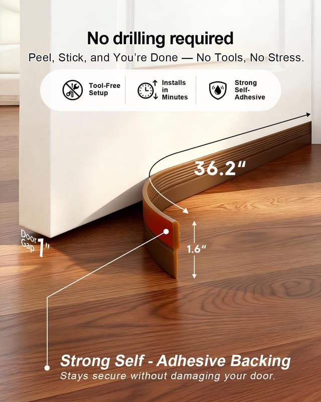 Detalle de Silicone Draught Excluder Door Seal Strip (Self-Adhesive) – Coffee Colour