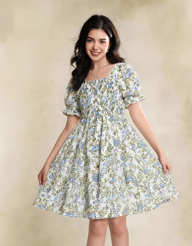 Detalle 2 de Girls square neck summer dress for 5-14