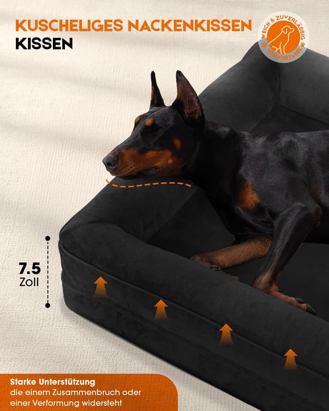 Detalle de Upvilla Orthopädisches Hundebett XXL – wasserdichte Hundesofa mit rutschfester Unterseite, 137x91x19 cm