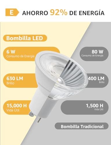 Detalle 1 de Lepro Bombilla LED GU10 Blanco Natural 4000K 6W (equiv. 80W) 630 lm, 38° no regulable, pack 4