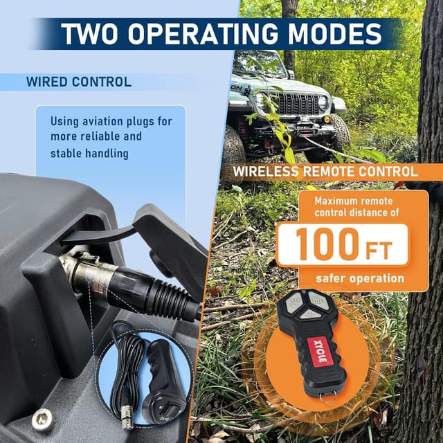 Detalle 2 de XYCLE 10000lbs 12V Electric Winch with IP68 Rating, 1/2 in Synthetic Rope, and Dual Wireless/Wired Control