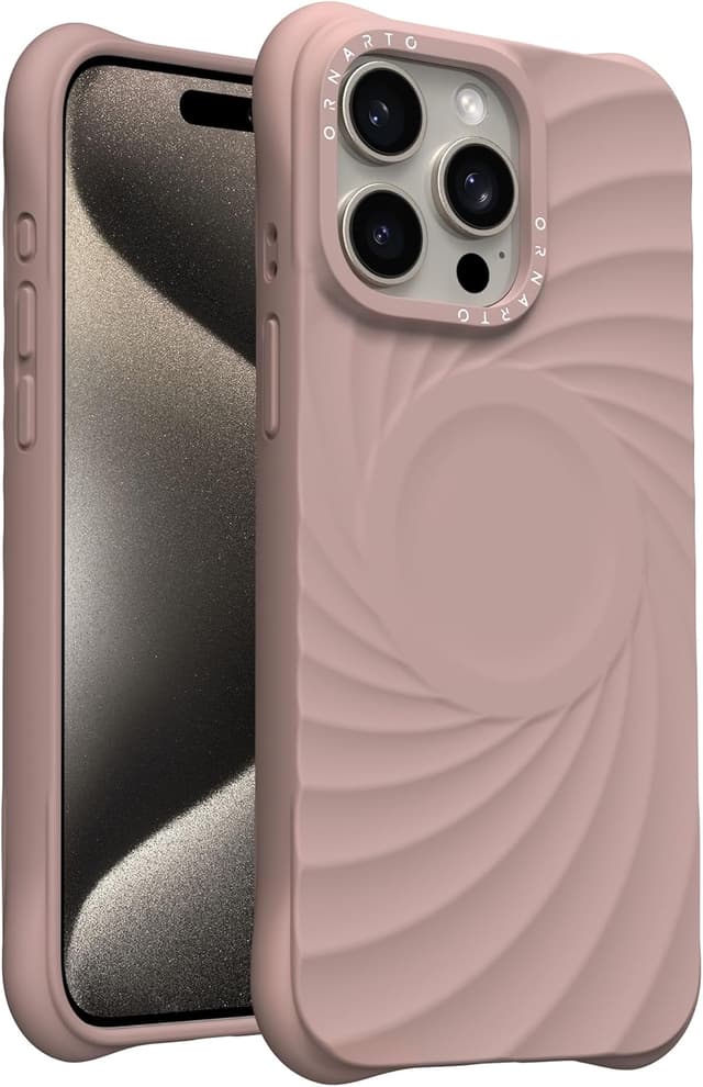 Detalle de ORNARTO Vortuxe Liquid Silicone Case for iPhone 15 Pro Max (6.7") — MagSafe Compatible Drop Protection, Latte