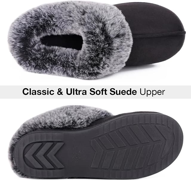 Detalle 1 de VeraCosy Women’s Classic Suede Memory Foam Slippers with Faux Fur Collar