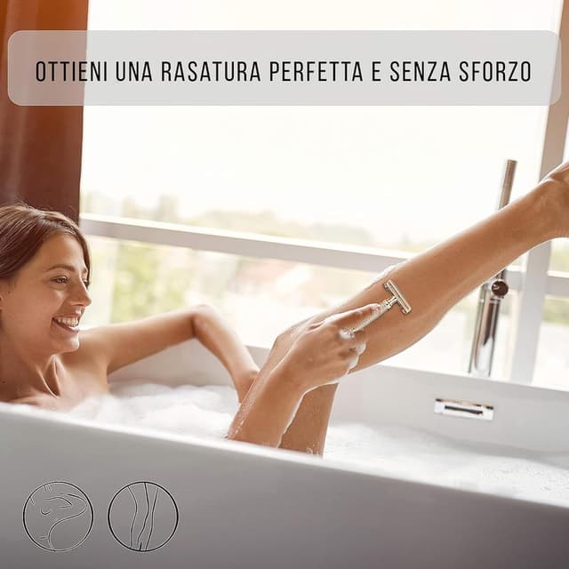 Detalle de Kanzy rasoio di sicurezza a farfalla a doppio filo Rose Gold per donna e uomo (manico lungo, monolama classico tradizionale)