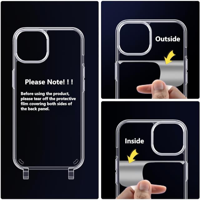 Detalle de OLEPHY Cover Trasparente con Cordino per iPhone 15 Pro 6,1" – protezione antiurto e antigraffio con collana regolabile, blu