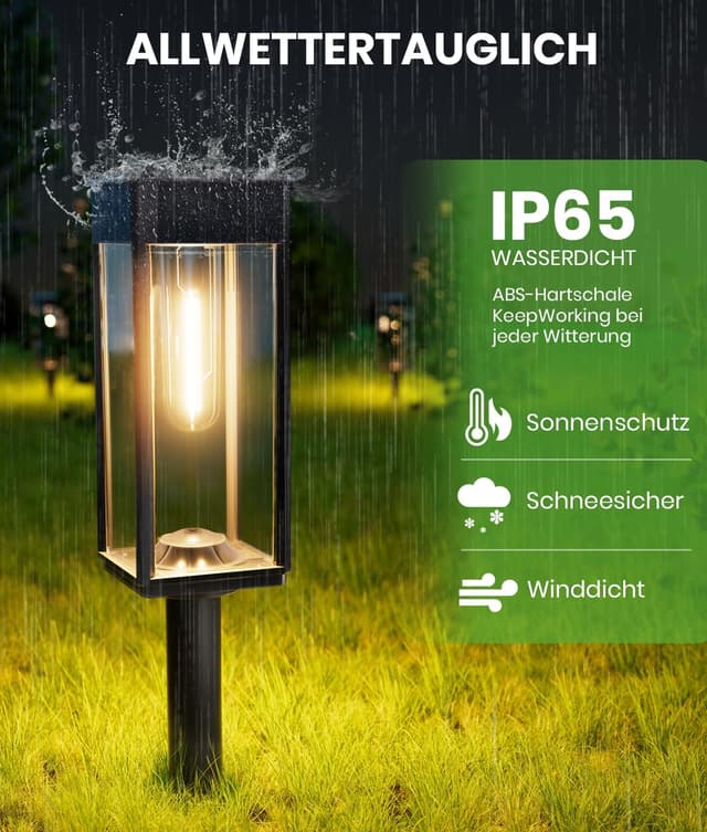 Detalle de BITPOTT Solarlampen für Außen Garten – 6er-Set IP65, warmweißes Licht für Terrasse & Wege