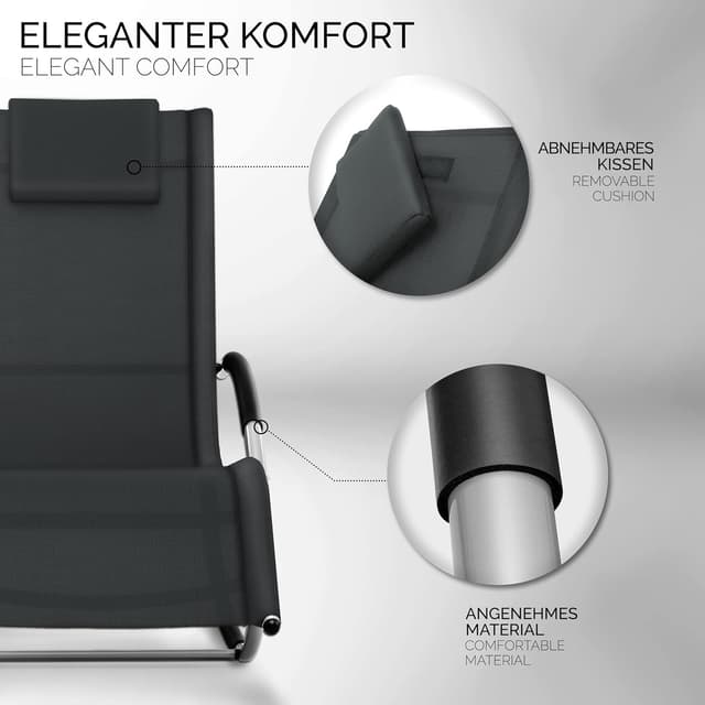 Detalle 2 de tillvex Relaxliege Gartenliege – wetterfeste Schwungliege mit atmungsaktivem Textilene (Anthrazit, bis 150 kg)