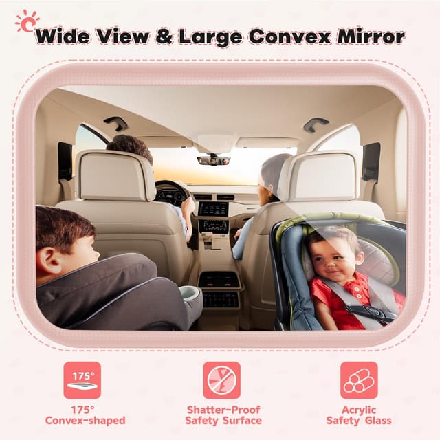 Detalle 2 de Mirrorsafe Baby Car Mirror Pink – rear-facing baby seat mirror with 360° rotation and shatterproof view