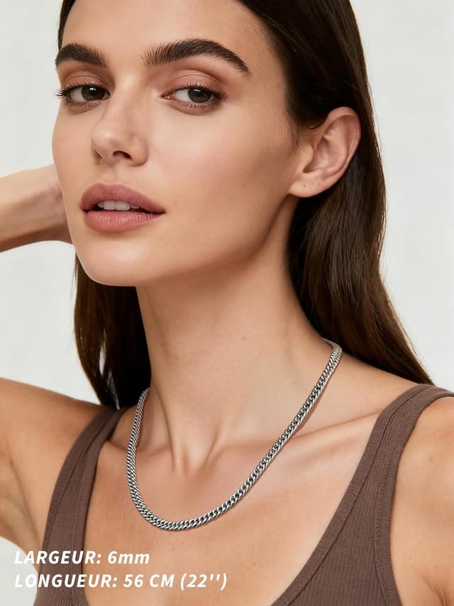 Detalle de FindChic Collier homme cubaine en acier inoxydable 316L, largeurs 3/6/9/12 mm, longueurs 46 à 76 cm