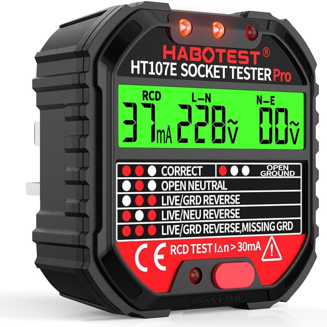 Detalle de HT107E Socket Tester RCD Plug Outlet Tester UK with LCD display