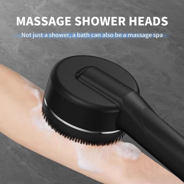 Detalle de Duschkopf mit Filter & Hochdruck Handbrause (4 Strahlarten) inkl. Schlauch und Stoppfunktion – schwarz