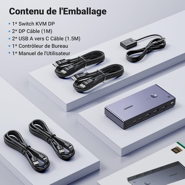 Thumbnail 6 de UGREEN Switch KVM DisplayPort 8K 60 Hz à 2 entrées (DP 1.4) avec 3 USB-A et 1 USB-C