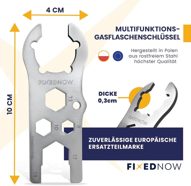 Detalle de FixedNow chiave per bombola del gas in acciaio inox con 6 funzioni e foro per cordino