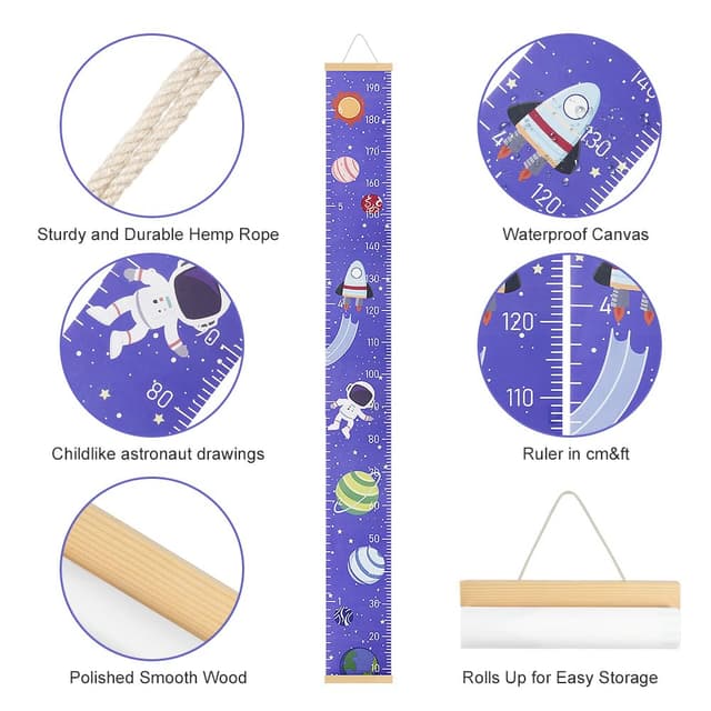 Detalle de Aolso Kinder-Messlatte Astronaut: Größenmesser & Baby-Wachstumstabelle zum Aufhängen