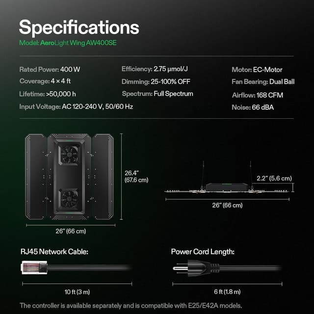 Thumbnail 6 de VIVOSUN AeroLight Wing AW400SE da 400 W con ventola integrata per grow box 120x120x200 cm