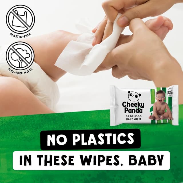 Detalle de The Cheeky Panda Bamboo Biodegradable Baby Wipes Multipack (99% purified water) | 60 wipes per pack