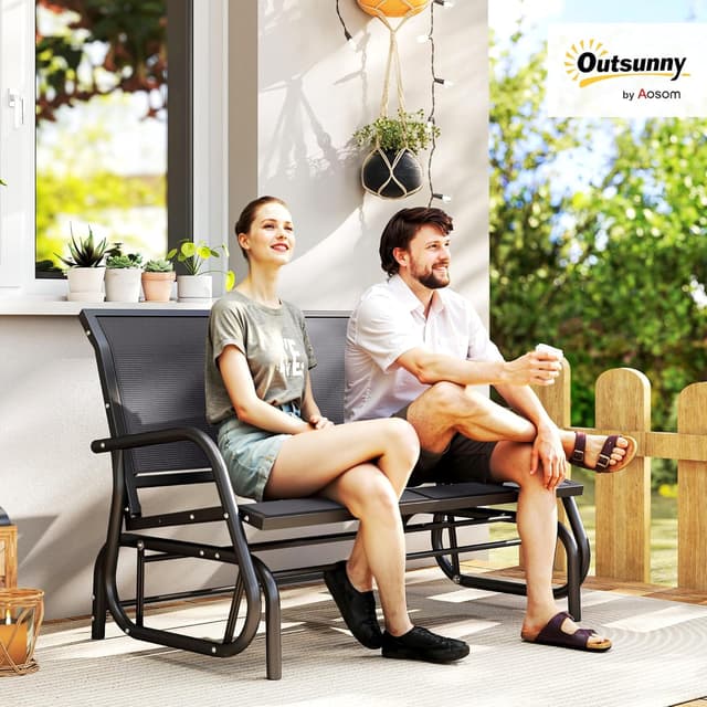 Detalle 2 de Outsunny Banc à bascule de jardin 2 places design contemporain grand confort avec accoudoirs gris