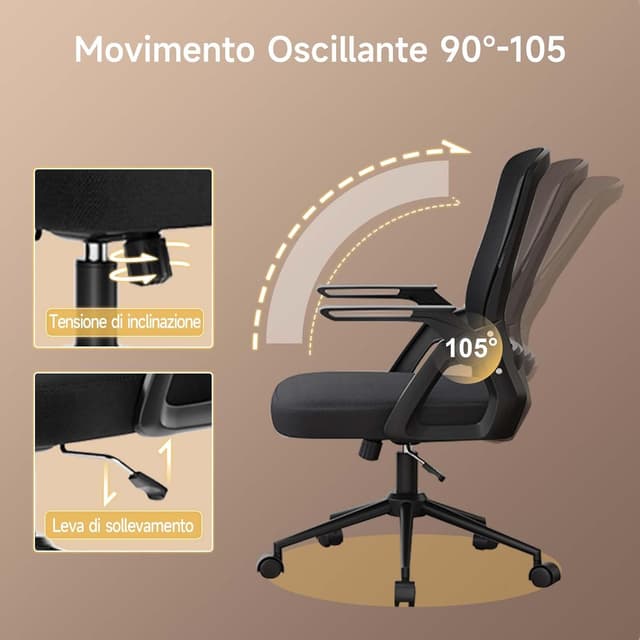 Thumbnail 5 de naspaluro Sedia Ergonomica per Ufficio con Braccioli Pieghevoli
