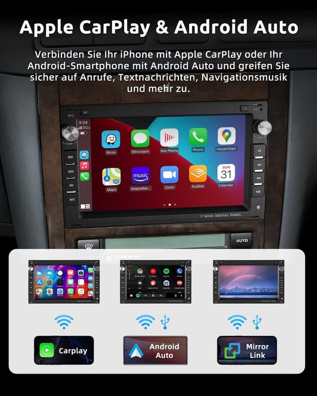 Detalle 2 de ESSGOO 7 Zoll CarPlay Android Autoradio