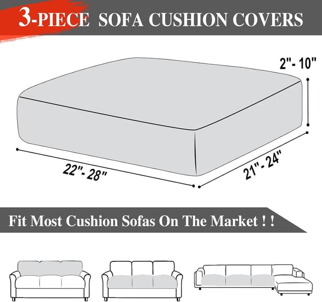 Detalle 2 de LA MEACK Stretch Couch Cushion Covers (3-Piece) for Seat or Sofa Backrest, Light Grey