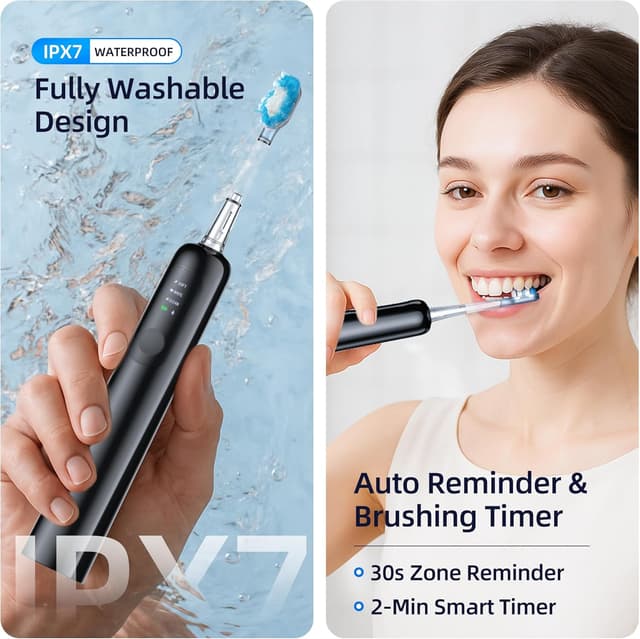 Detalle 1 de SYNHOPE 60° Oscillating Sonic Toothbrush (33K RPM) with 3 Brush Heads, IPX7 Waterproof